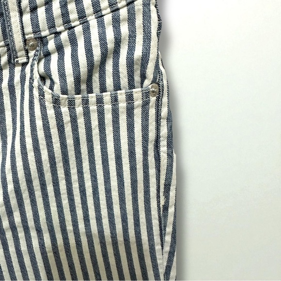 287 ZARA | EUC Serbia Blue Off - White Striped High Rise Flare Jeans (Size 2) - Picture 6 of 13